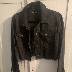 Black Cropped Jean Jacket B/W Side Stripe